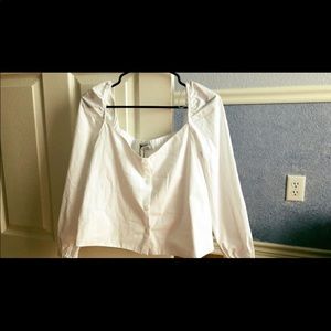 Zara trf collection white square neck blouse